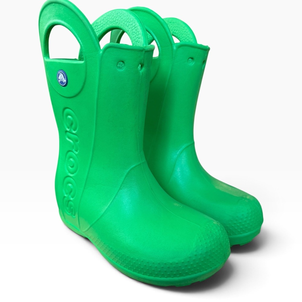 Crocs Handle It Rain Boots Kids C13 Green Waterproof Pull On 12803 - Picture 3 of 6